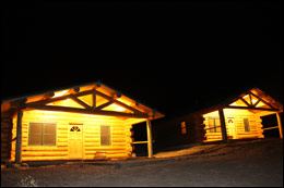 wyoming cabins at night
